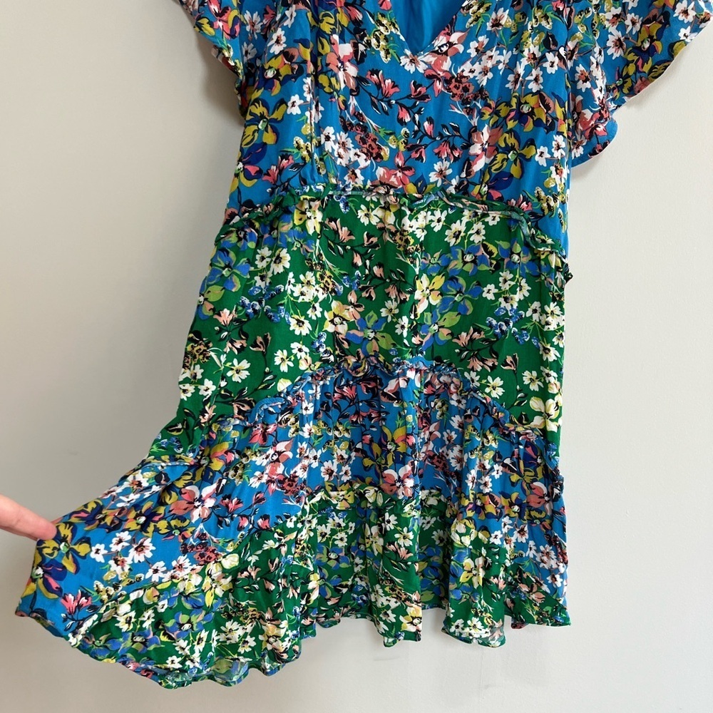 Anthropologie Robin Blue and Green Tiered Floral Mini Dress, size XS - Picture 4 of 8